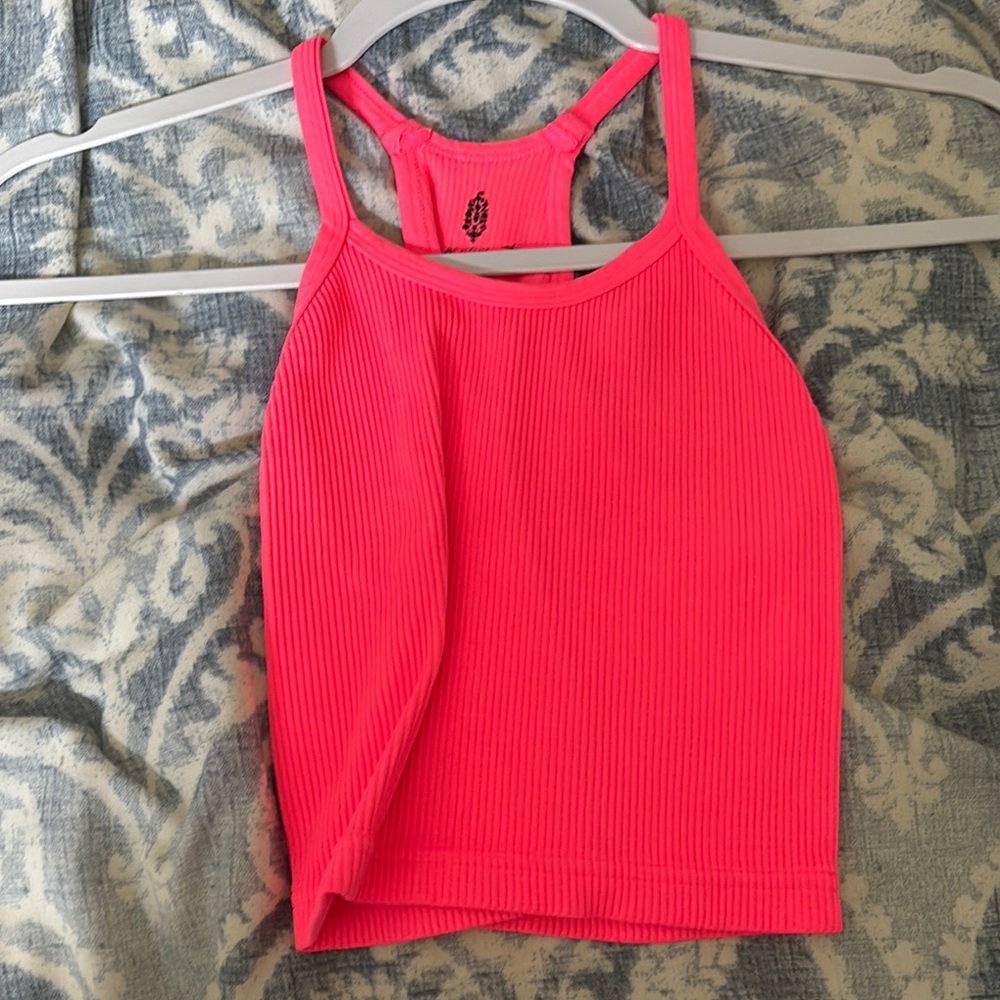 Free People Red Ribbed Crop Tank Top